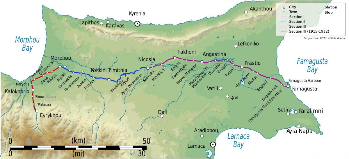 Карта железнодорожных линий Кипра