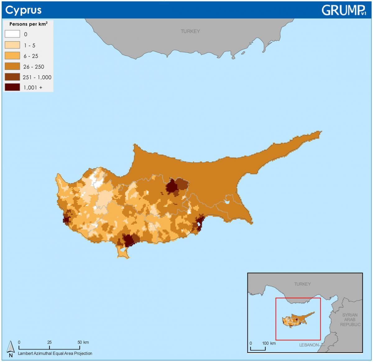 Карта плотности населения Кипра