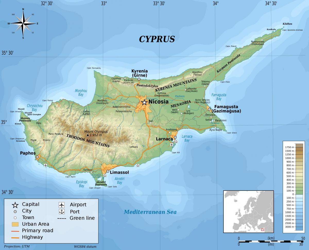 Карта высот Кипра
